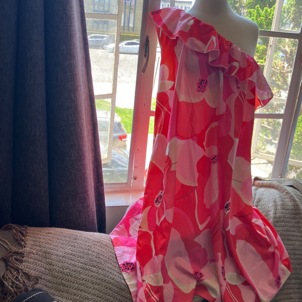 SHEIN One Shoulder Pink Floral Dress